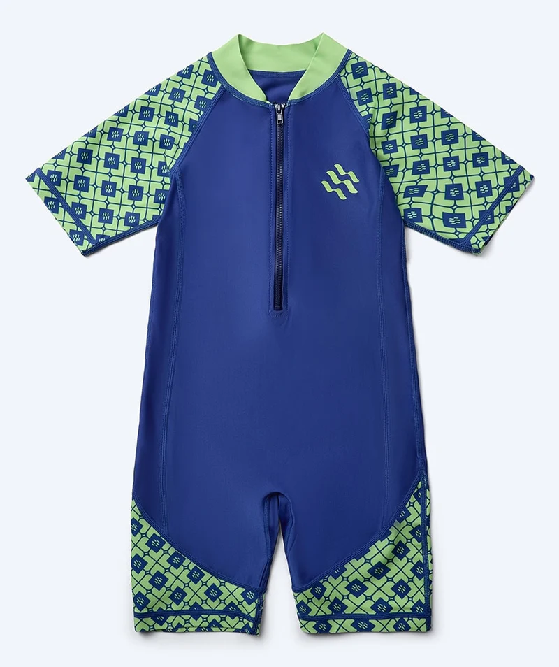 Watery UV Anzug für Kinder - Athena Kurzarm Rashguard - Grün/Dunkelblau