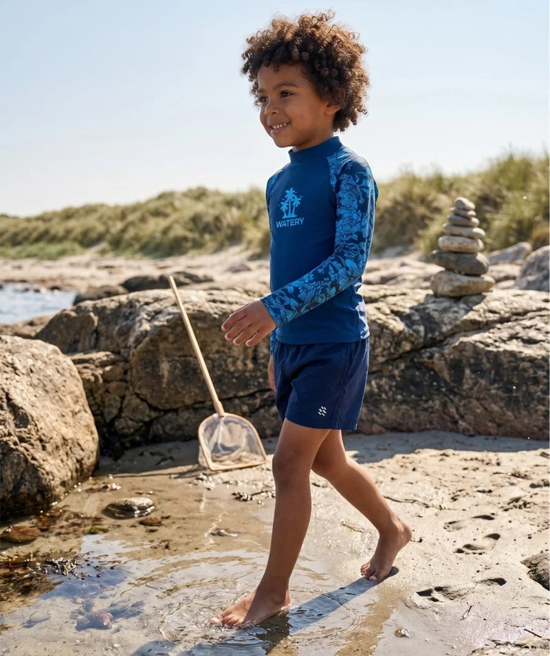 Watery UV Shirt für Kinder - Katsu Langarm Rashguard - Blau/Dunkelblau