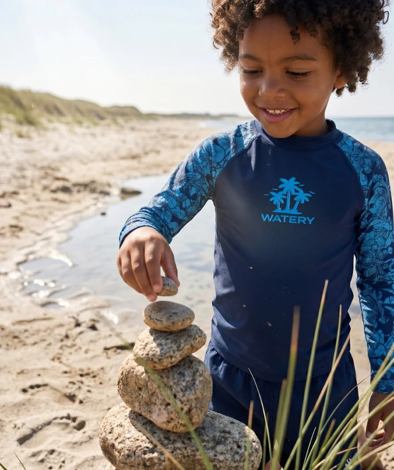 Watery UV Shirt für Kinder - Katsu Langarm Rashguard - Blau/Dunkelblau