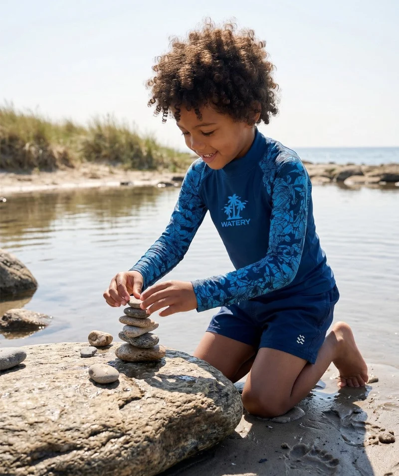 Watery UV Shirt für Kinder - Katsu Langarm Rashguard - Blau/Dunkelblau