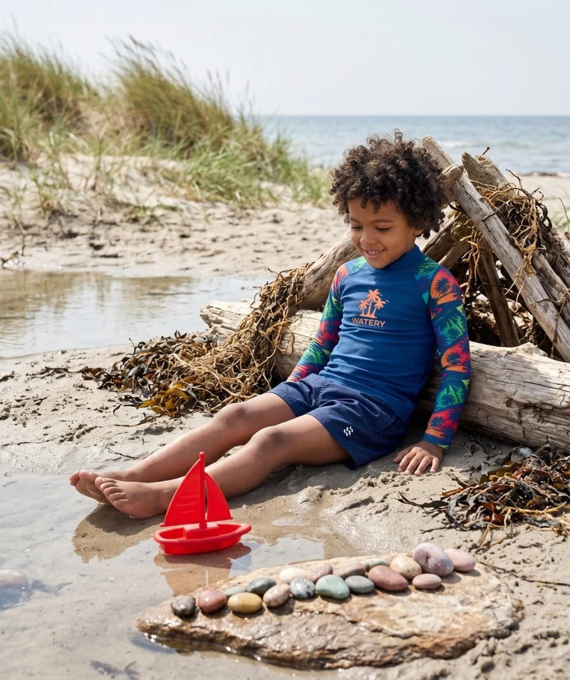 Watery UV Shirt für Kinder - Katsu Langarm Rashguard - Mehrfarbig/Dunkelblau