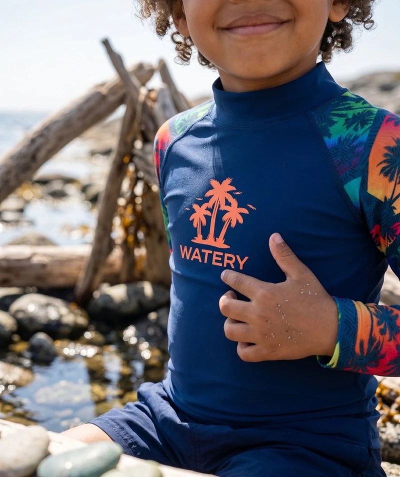 Watery UV Shirt für Kinder - Katsu Langarm Rashguard - Mehrfarbig/Dunkelblau