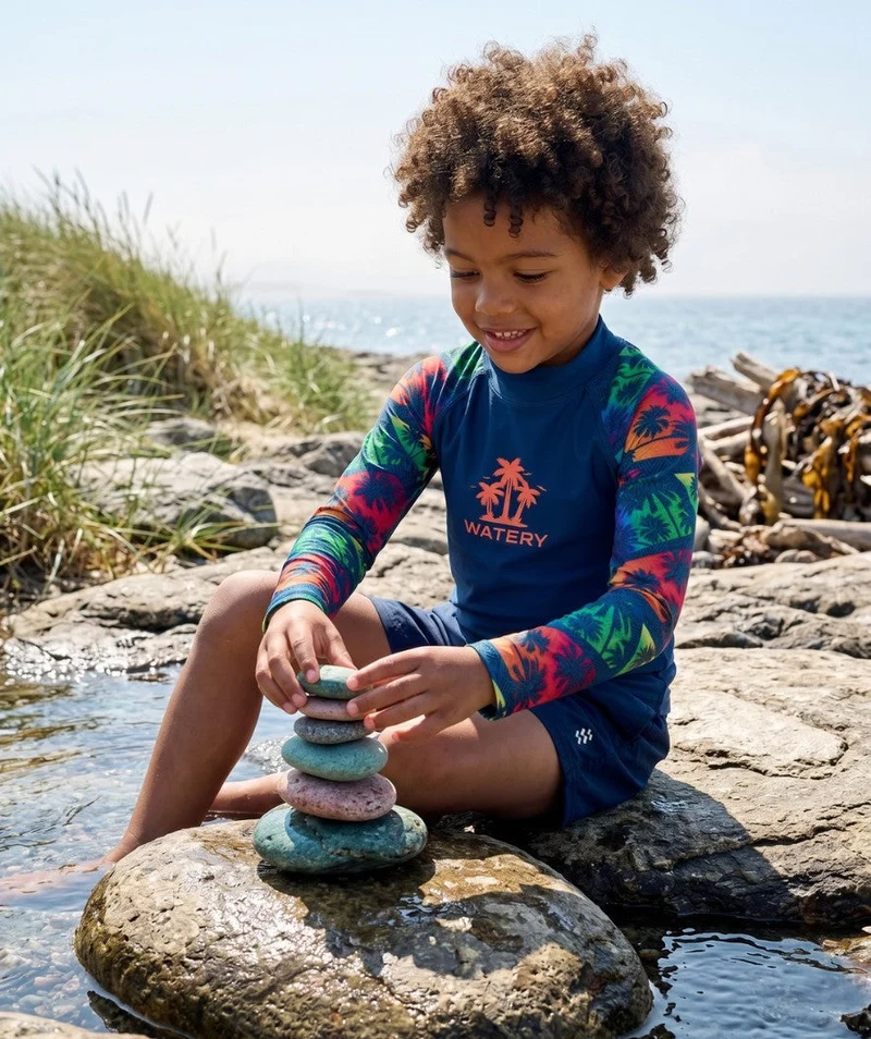Watery UV Shirt für Kinder - Katsu Langarm Rashguard - Mehrfarbig/Dunkelblau