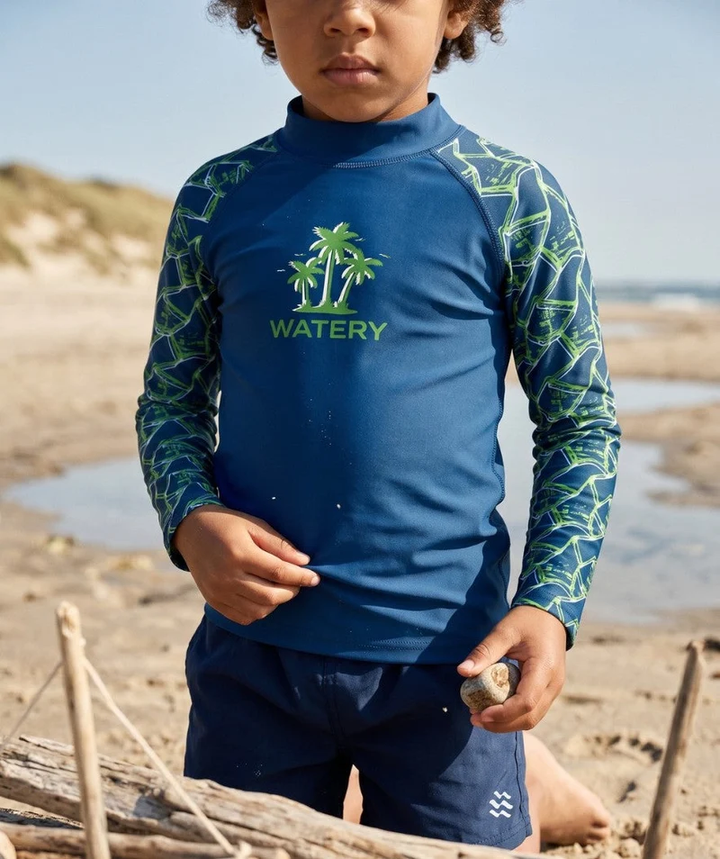 Watery UV Shirt für Kinder - Katsu Langarm Rashguard - Grün/Dunkelblau