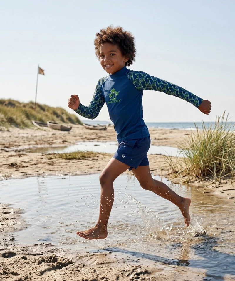 Watery UV Shirt für Kinder - Katsu Langarm Rashguard - Grün/Dunkelblau