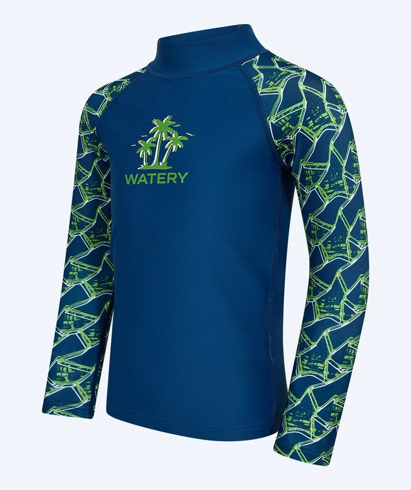 Watery UV Shirt für Kinder - Katsu Langarm Rashguard - Grün/Dunkelblau