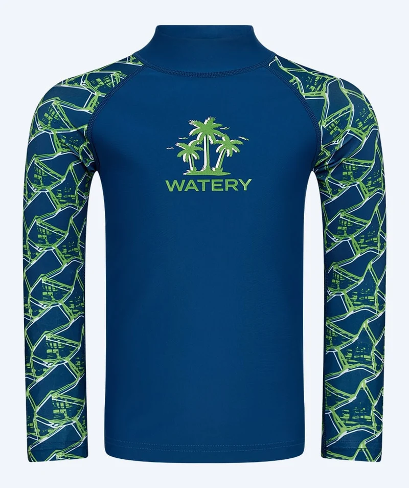 Watery UV Shirt für Kinder - Katsu Langarm Rashguard - Grün/Dunkelblau