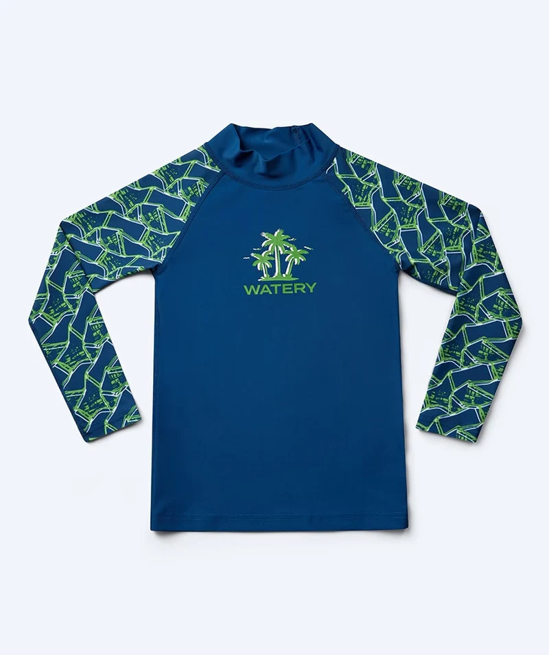 Watery UV Shirt für Kinder - Katsu Langarm Rashguard - Grün/Dunkelblau