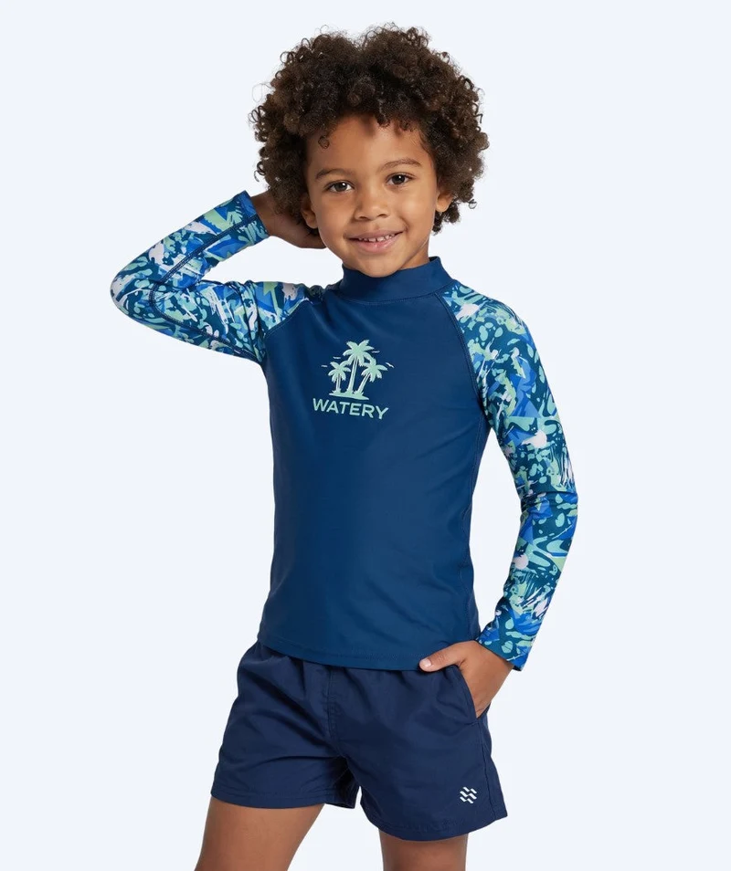 Watery UV Shirt für Kinder - Katsu Langarm Rashguard - Hellblau/Dunkelblau