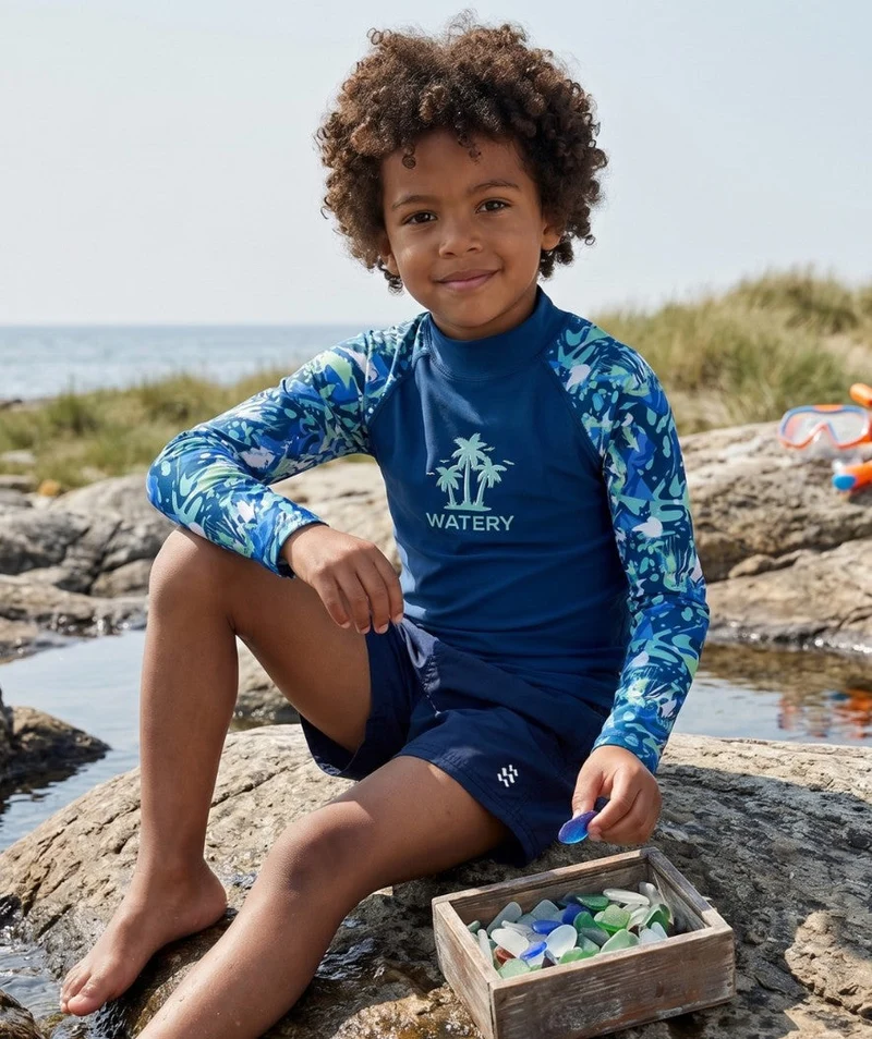 Watery UV Shirt für Kinder - Katsu Langarm Rashguard - Hellblau/Dunkelblau