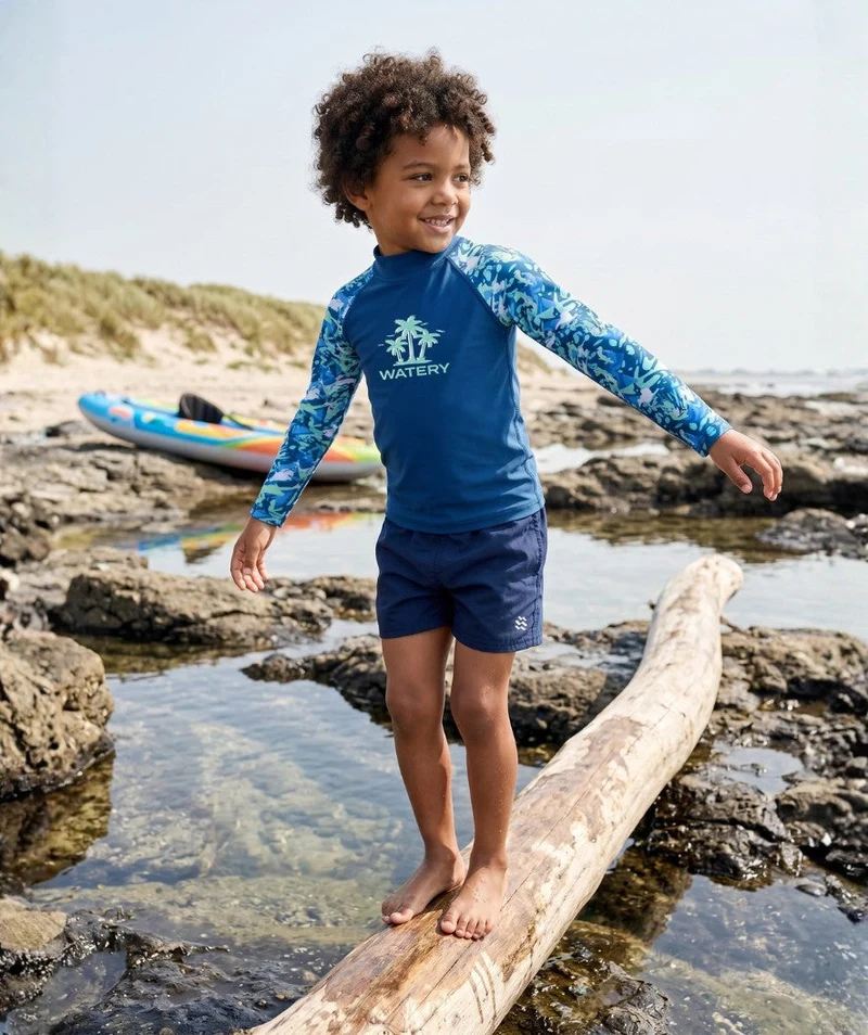 Watery UV Shirt für Kinder - Katsu Langarm Rashguard - Hellblau/Dunkelblau