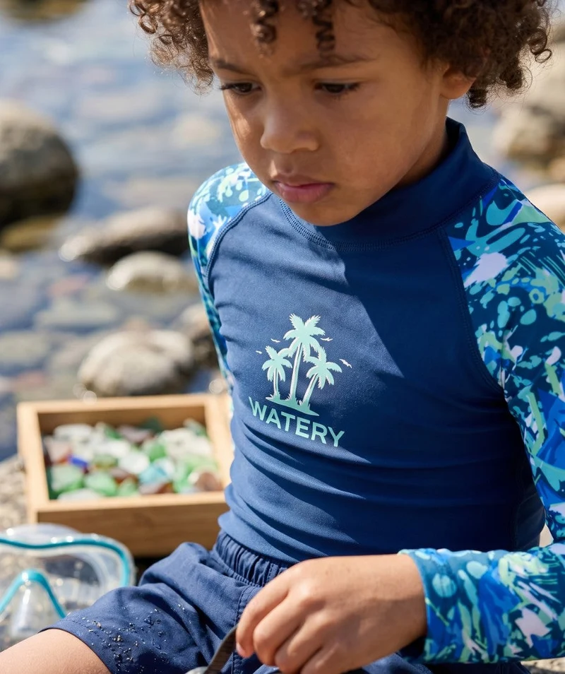 Watery UV Shirt für Kinder - Katsu Langarm Rashguard - Hellblau/Dunkelblau