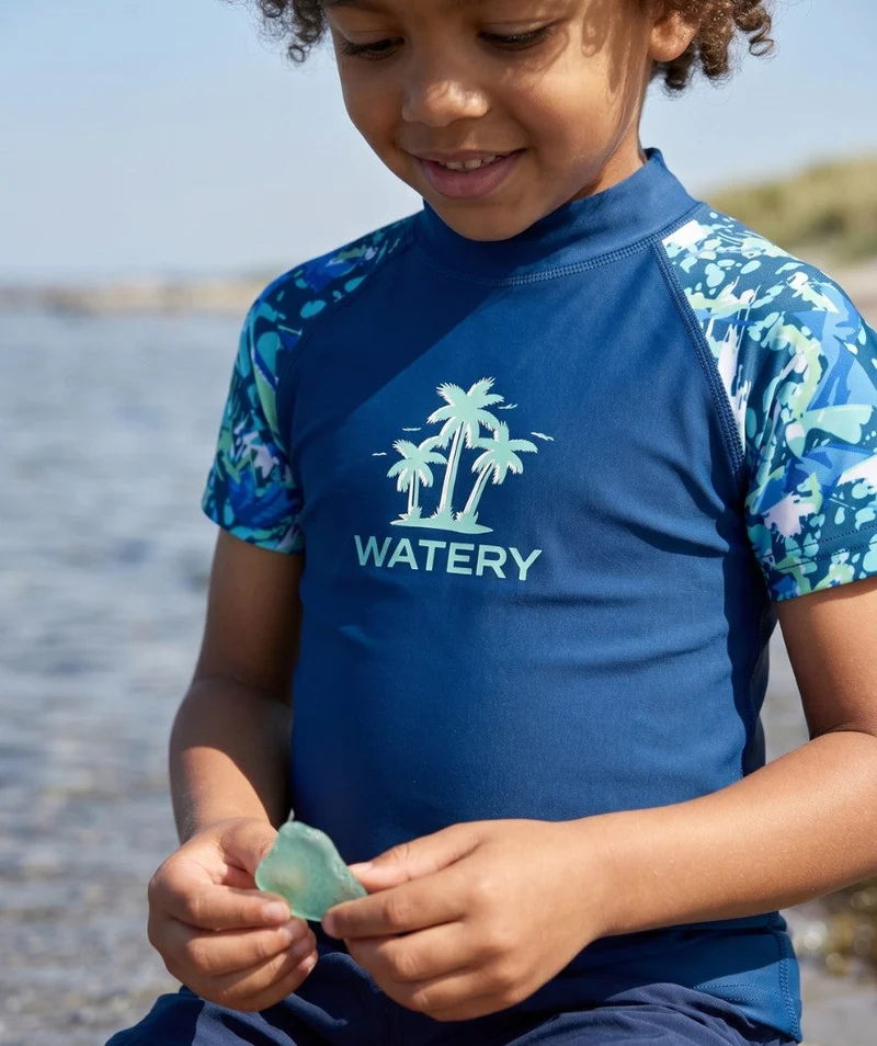 Watery UV Shirt für Kinder - Katsu Kurzarm Rashguard - Hellblau/Dunkelblau