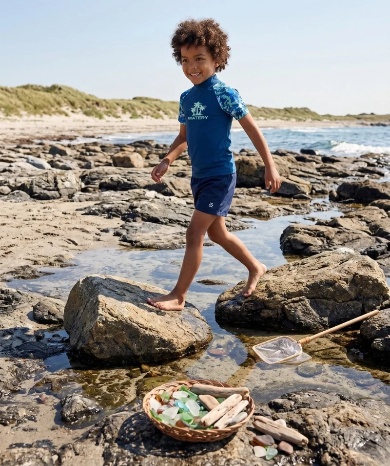 Watery UV Shirt für Kinder - Katsu Kurzarm Rashguard - Hellblau/Dunkelblau