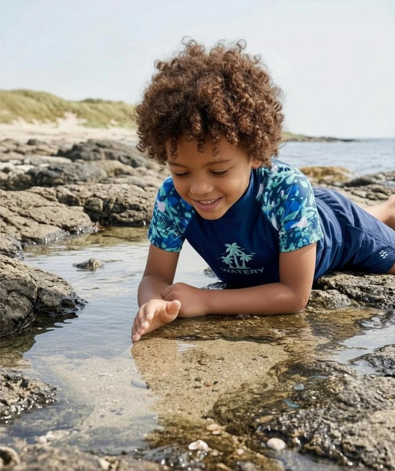 Watery UV Shirt für Kinder - Katsu Kurzarm Rashguard - Hellblau/Dunkelblau
