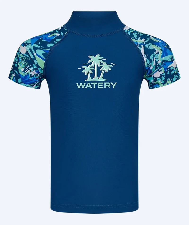 Watery UV Shirt für Kinder - Katsu Kurzarm Rashguard - Hellblau/Dunkelblau