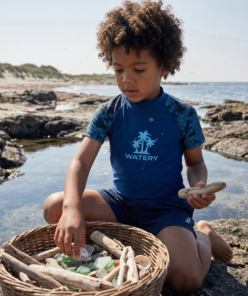 Watery UV Shirt für Kinder - Katsu Kurzarm Rashguard - Blau/Dunkelblau