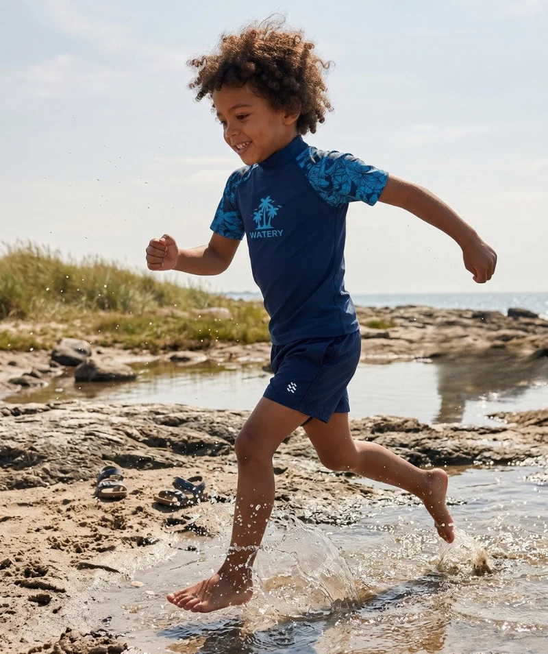 Watery UV Shirt für Kinder - Katsu Kurzarm Rashguard - Blau/Dunkelblau