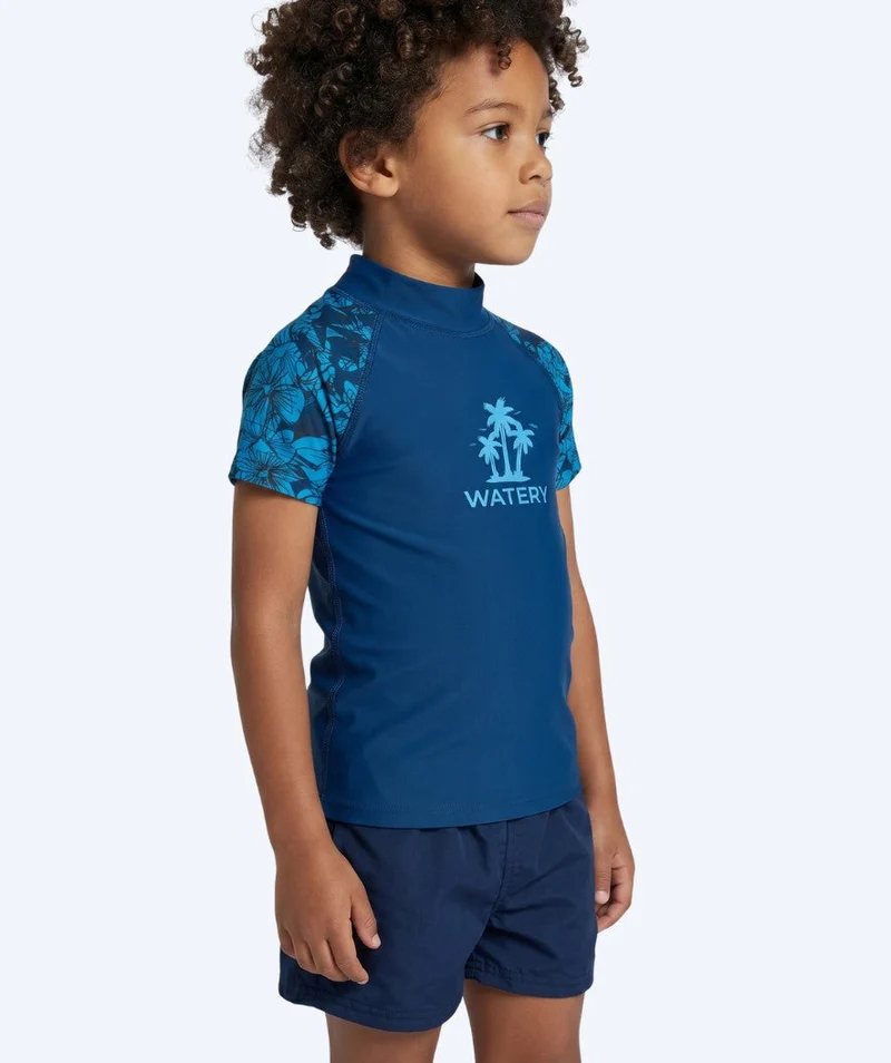 Watery UV Shirt für Kinder - Katsu Kurzarm Rashguard - Blau/Dunkelblau