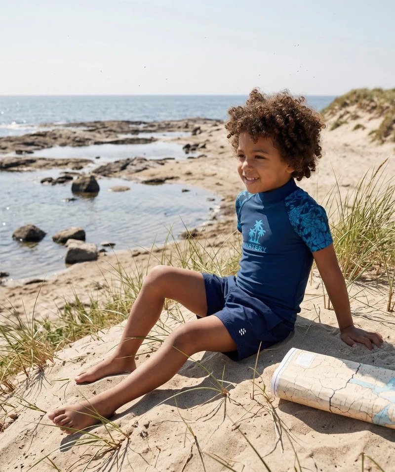 Watery UV Shirt für Kinder - Katsu Kurzarm Rashguard - Blau/Dunkelblau