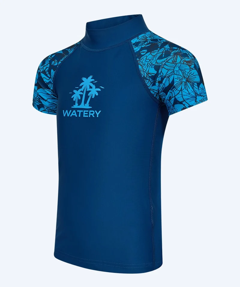 Watery UV Shirt für Kinder - Katsu Kurzarm Rashguard - Blau/Dunkelblau