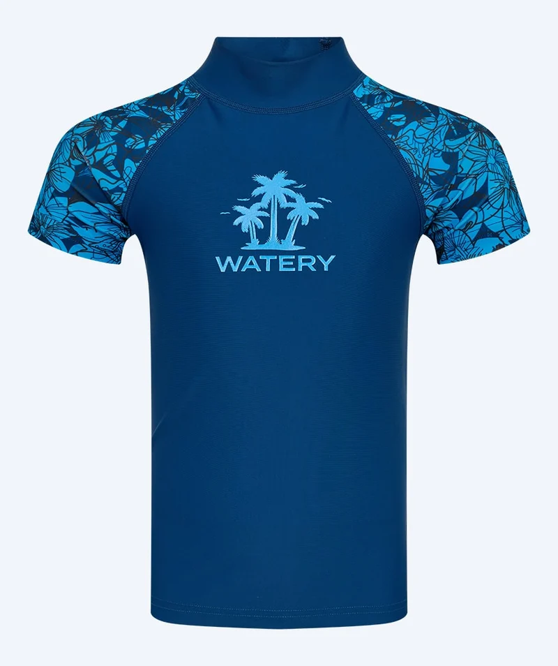 Watery UV Shirt für Kinder - Katsu Kurzarm Rashguard - Blau/Dunkelblau