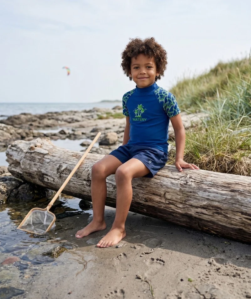 Watery UV Shirt für Kinder - Katsu Kurzarm Rashguard - Grün/Dunkelblau