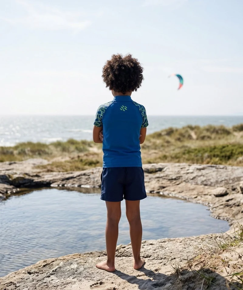 Watery UV Shirt für Kinder - Katsu Kurzarm Rashguard - Grün/Dunkelblau