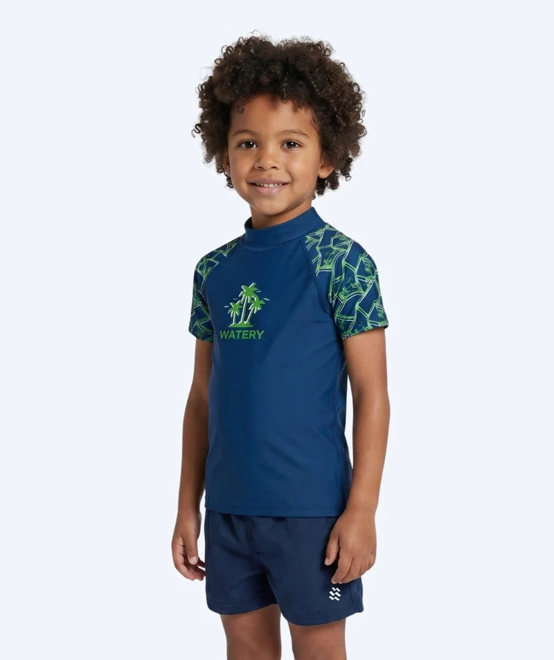 Watery UV Shirt für Kinder - Katsu Kurzarm Rashguard - Grün/Dunkelblau