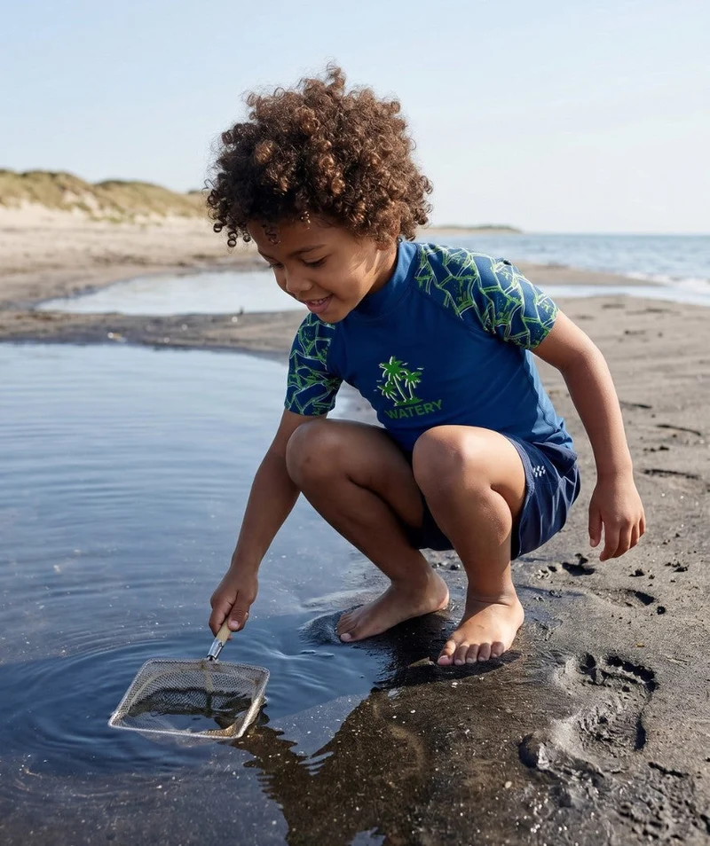 Watery UV Shirt für Kinder - Katsu Kurzarm Rashguard - Grün/Dunkelblau