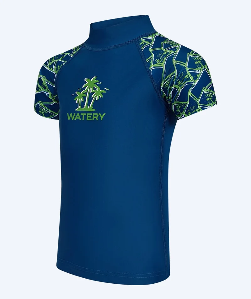 Watery UV Shirt für Kinder - Katsu Kurzarm Rashguard - Grün/Dunkelblau