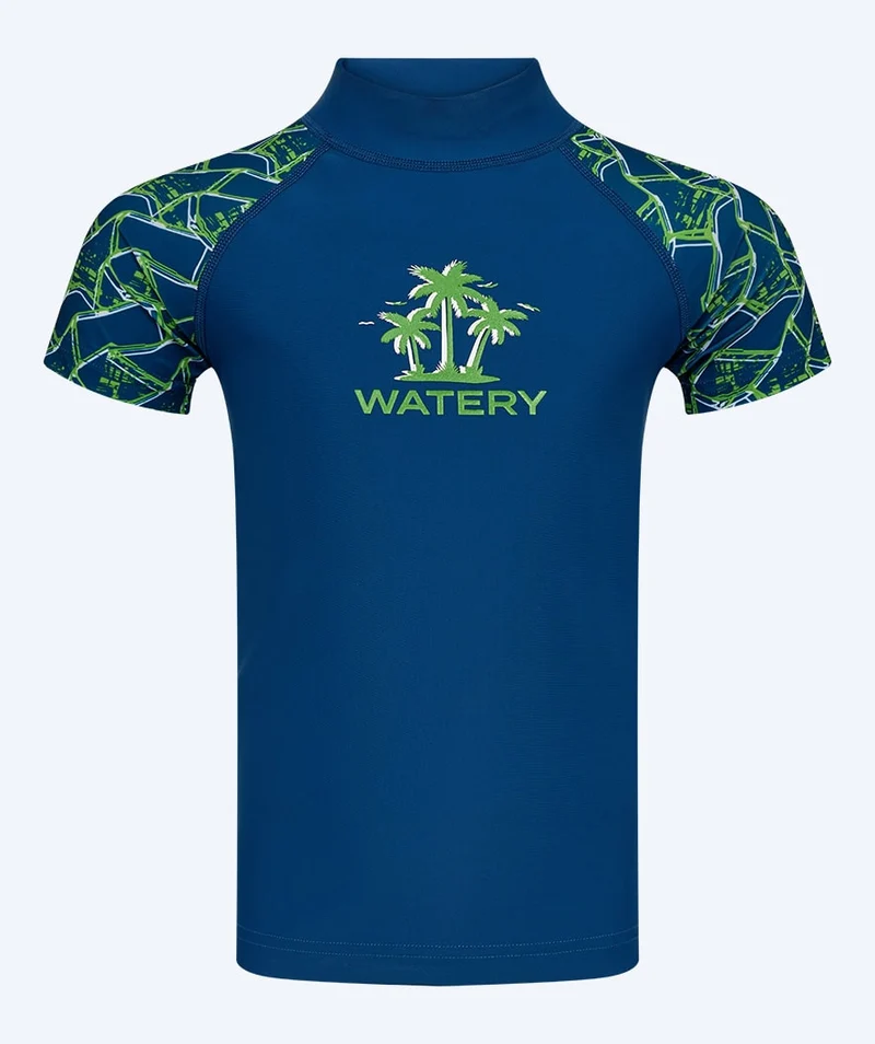 Watery UV Shirt für Kinder - Katsu Kurzarm Rashguard - Grün/Dunkelblau