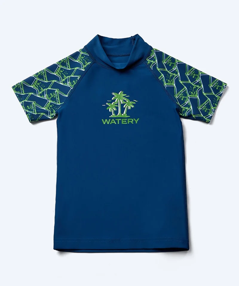 Watery UV Shirt für Kinder - Katsu Kurzarm Rashguard - Grün/Dunkelblau