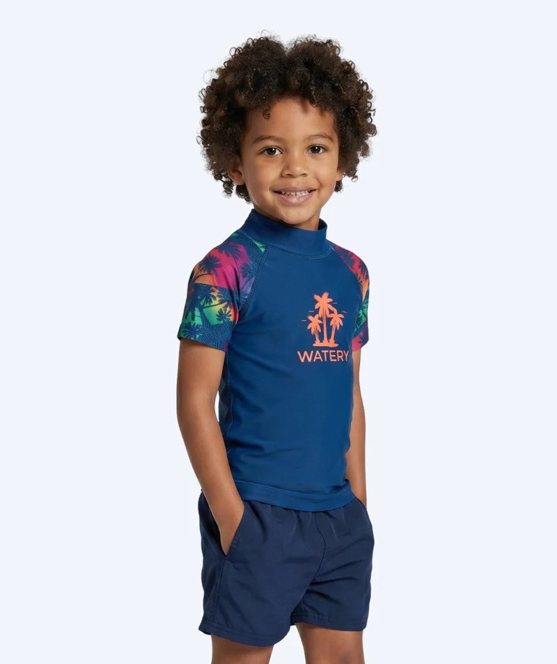 Watery UV Shirt für Kinder - Katsu Kurzarm Rashguard - Mehrfarbig/Dunkelblau