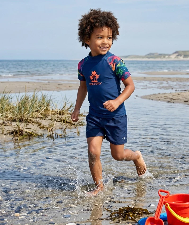 Watery UV Shirt für Kinder - Katsu Kurzarm Rashguard - Mehrfarbig/Dunkelblau