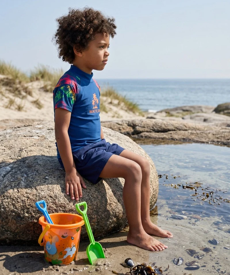 Watery UV Shirt für Kinder - Katsu Kurzarm Rashguard - Mehrfarbig/Dunkelblau