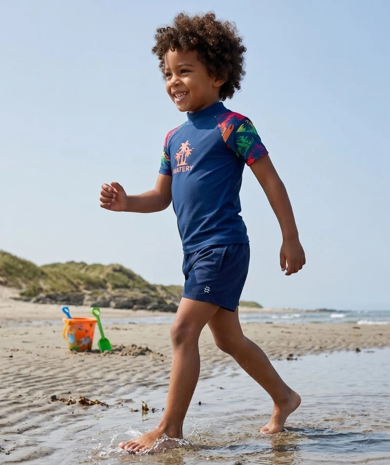 Watery UV Shirt für Kinder - Katsu Kurzarm Rashguard - Mehrfarbig/Dunkelblau