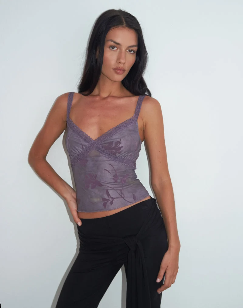 Rasa Cami Top in Flare Flower Purple