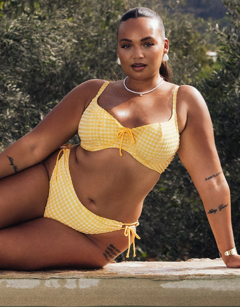Curvy Kate Holiday Check Scooped Balcony Bikini Top Sunshine Yellow