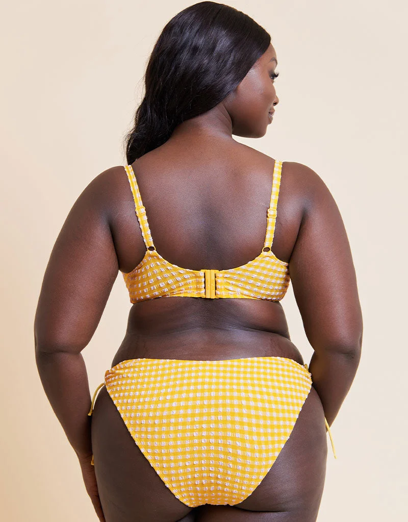 Curvy Kate Holiday Check Scooped Balcony Bikini Top Sunshine Yellow