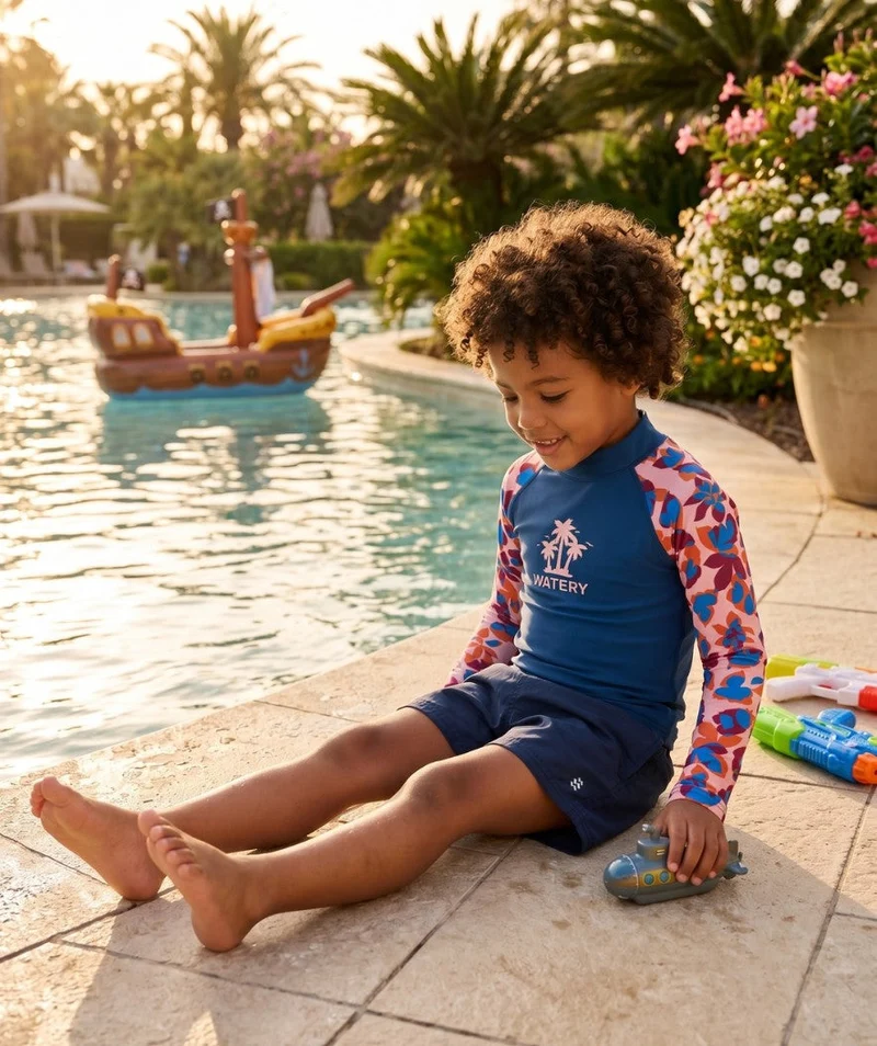 Watery UV Shirt für Kinder - Osiris Langarm Rashguard - Hellrosa/Dunkelblau