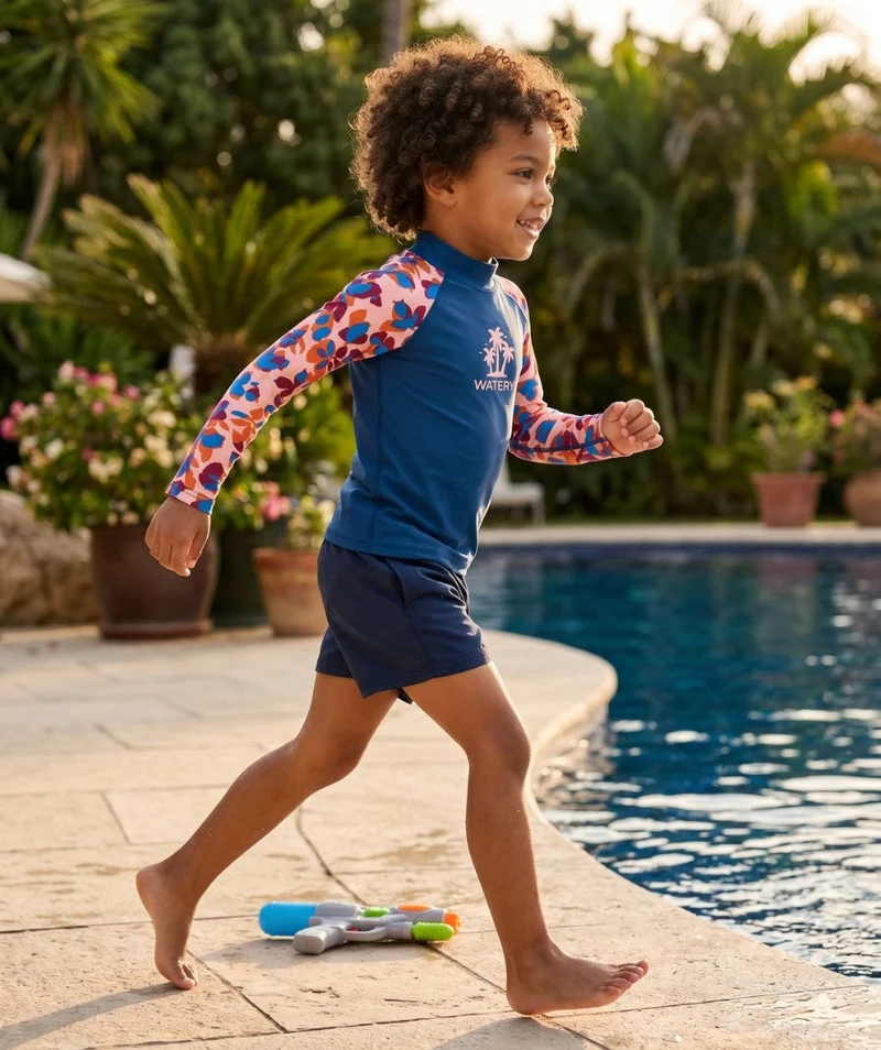 Watery UV Shirt für Kinder - Osiris Langarm Rashguard - Hellrosa/Dunkelblau