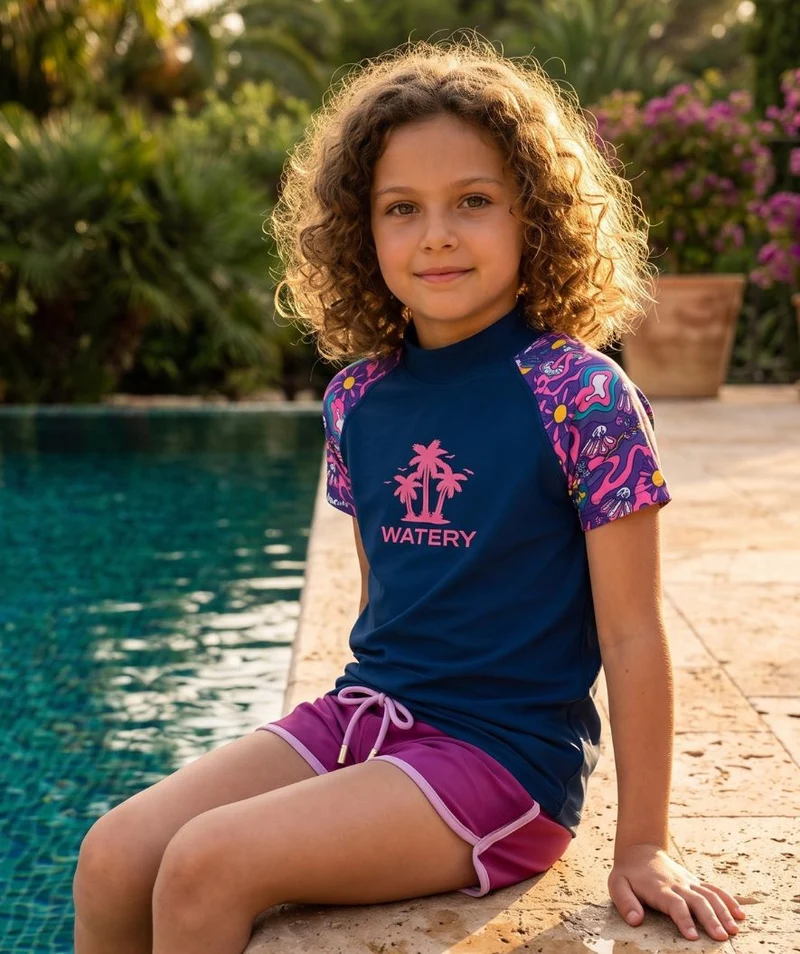 Watery UV Shirt für Kinder - Osiris Kurzarm Rashguard - Mehrfarbig/Dunkelblau