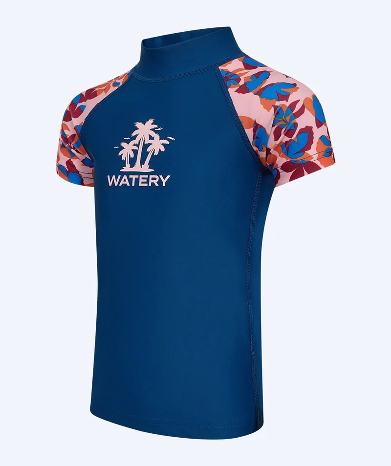 Watery UV Shirt für Kinder - Osiris Kurzarm Rashguard - Hellrosa/Dunkelblau
