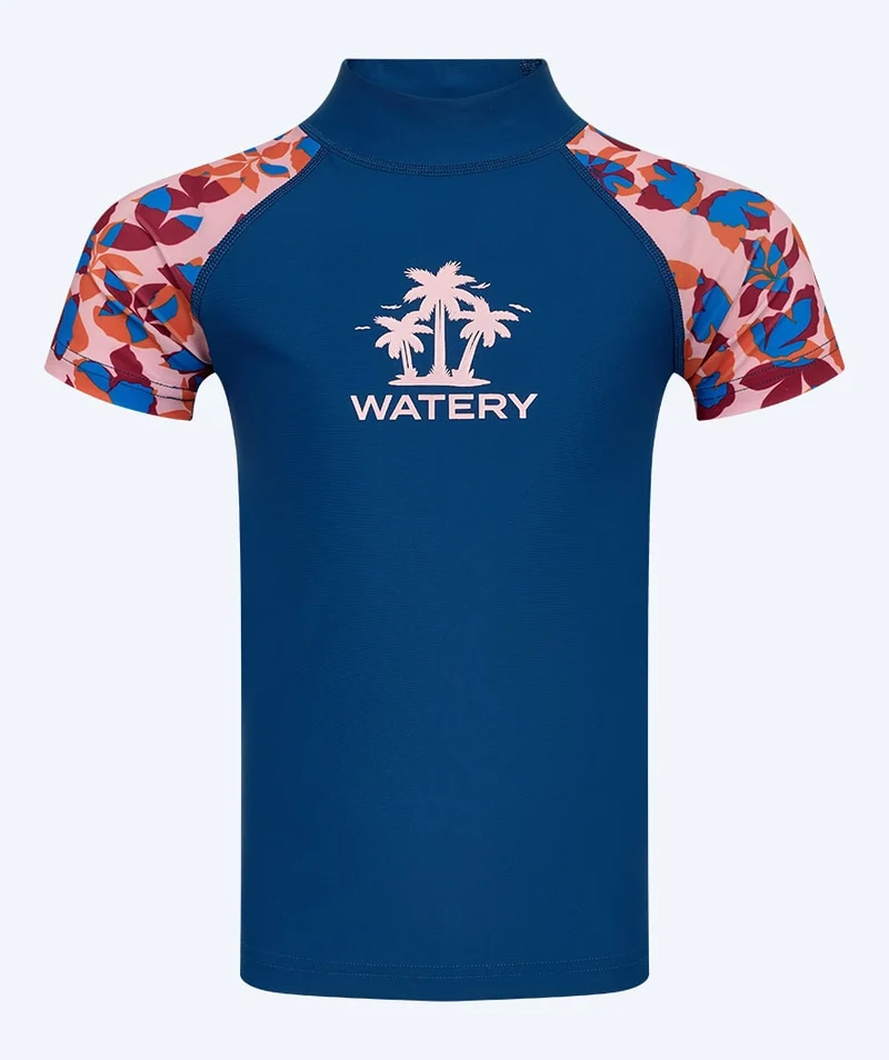 Watery UV Shirt für Kinder - Osiris Kurzarm Rashguard - Hellrosa/Dunkelblau