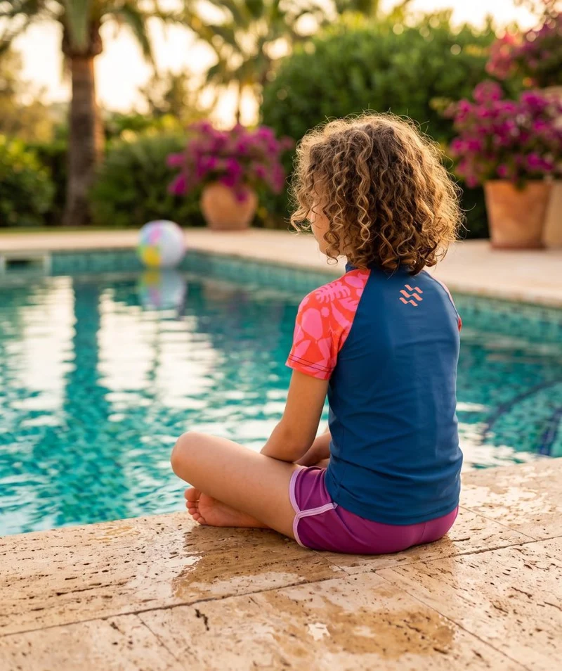 Watery UV Shirt für Kinder - Osiris Kurzarm Rashguard - Rosa/Dunkelblau