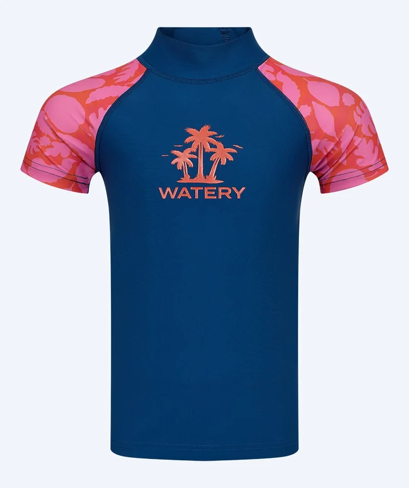 Watery UV Shirt für Kinder - Osiris Kurzarm Rashguard - Rosa/Dunkelblau