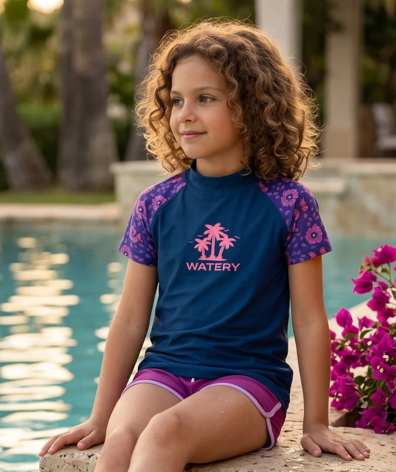 Watery UV Shirt für Kinder - Osiris Kurzarm Rashguard - Lila/Dunkelblau