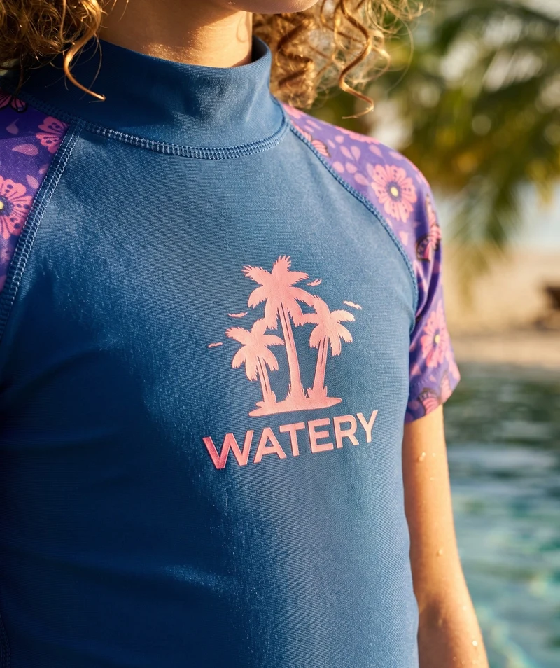 Watery UV Shirt für Kinder - Osiris Kurzarm Rashguard - Lila/Dunkelblau