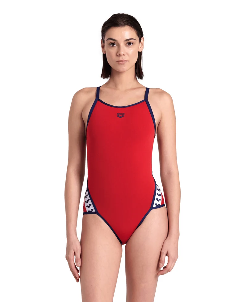 Arena Damen Sport Badeanzug Super Fly Back Solid Icons Red-Navy